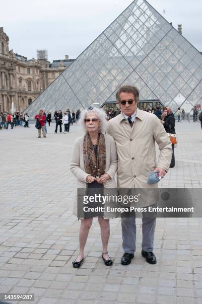 Duchess of Alba Cayetana Fitz-James Stuart and Alfonso Diez during their honey moon visit Louvre and go to theater on April 27, 2012 in Paris, France.