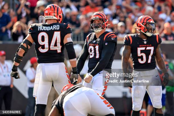 Trey Hendrickson of the Cincinnati Bengals reacts after a sack against the Atlanta Falcons during the third quarter at Paycor Stadium on October 23,...