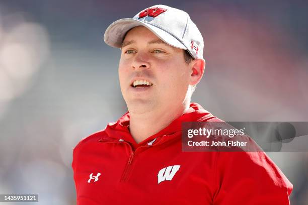 Head coach Jim Leonhard of the Wisconsin Badgers before the game against the Purdue Boilermakers at Camp Randall Stadium on October 22, 2022 in...