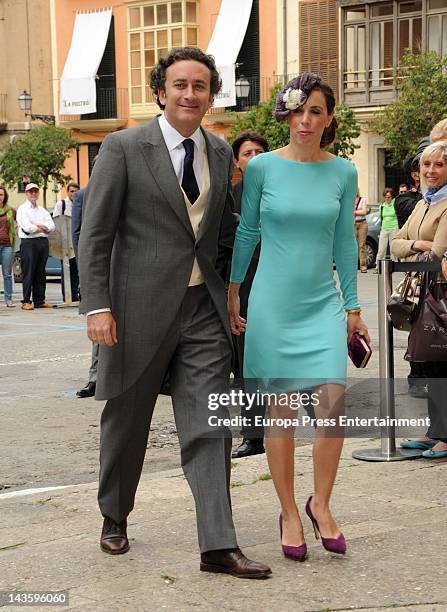 Alejandro Agag and Ana Boyer attend Sabina Fluxa and Alfonso Fierro March's wedding on April 28, 2012 in Palma de Mallorca, Spain.