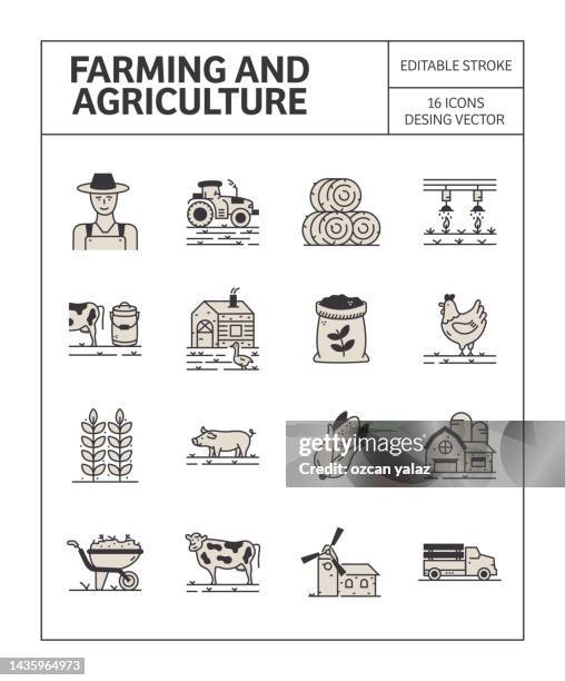 ilustrações, clipart, desenhos animados e ícones de ícone da agricultura e agricultura define aparência simples e design colorido. - pato carne branca