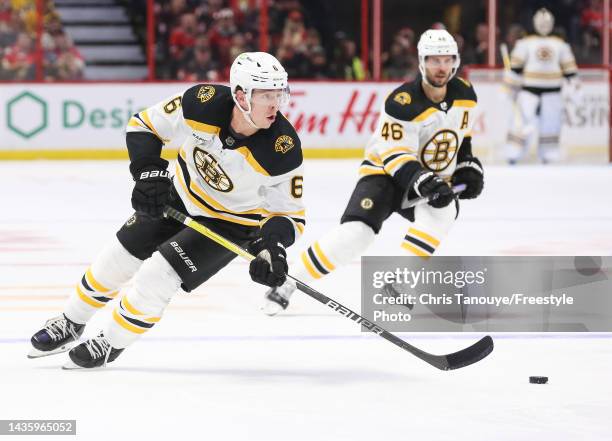 Mike Reilly of the Boston Bruins skates against the Ottawa Senators at Canadian Tire Centre on October 18, 2022 in Ottawa, Ontario, Canada.
