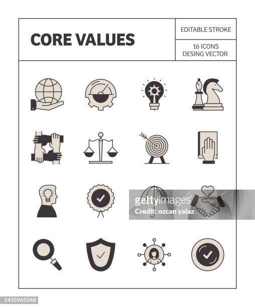 core values icon set einfaches aussehen und buntes design. - engagement des clients stock-grafiken, -clipart, -cartoons und -symbole