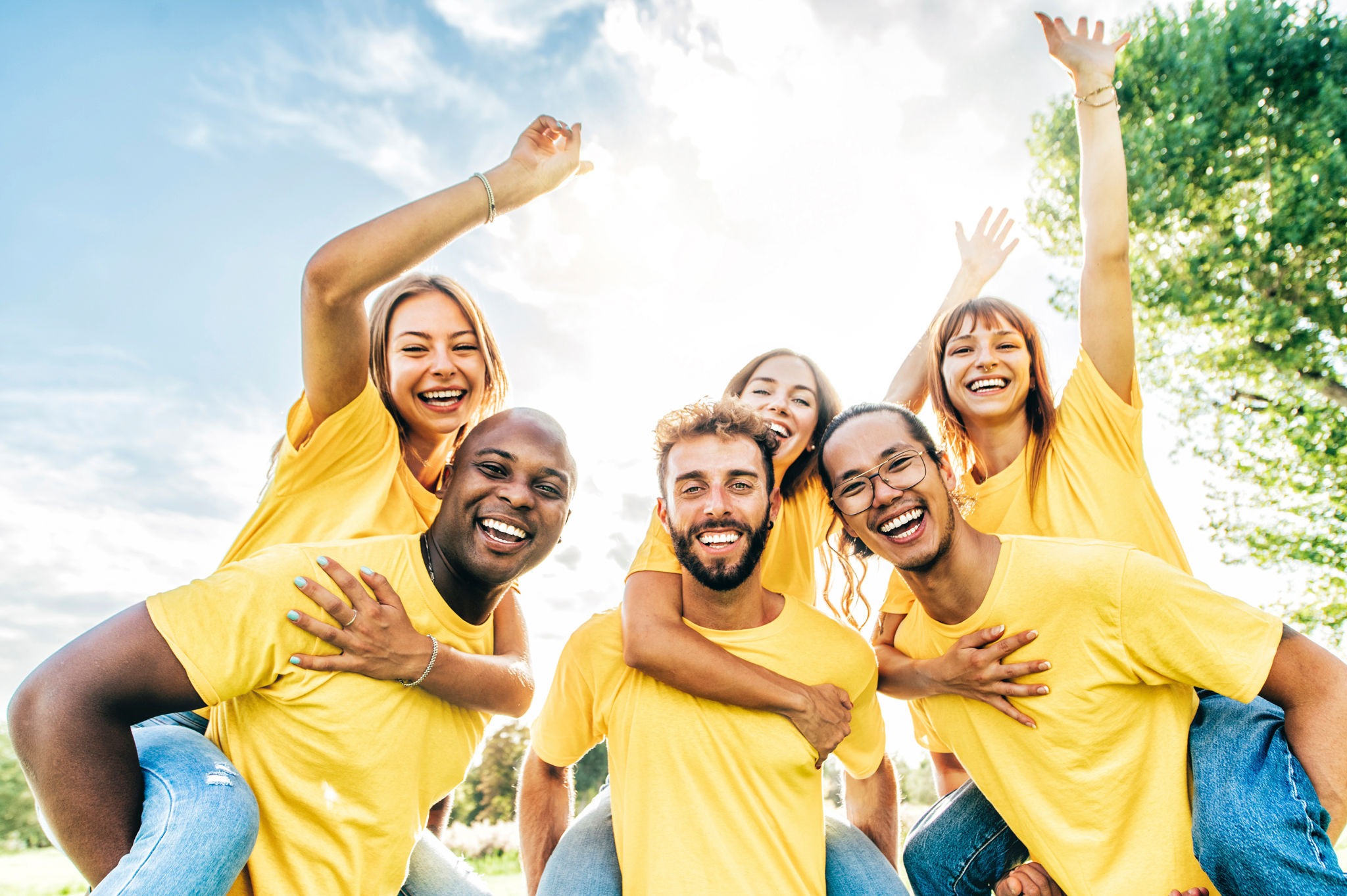 happy people volunteering