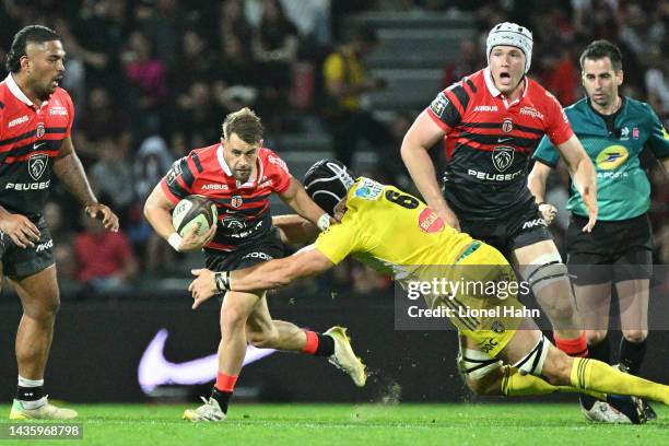 Arthur Retiere of Stade Toulousain during the Top 14 match between Toulouse and La Rochelle at Stade Ernest-Wallon on October 23, 2022 in Toulouse,...