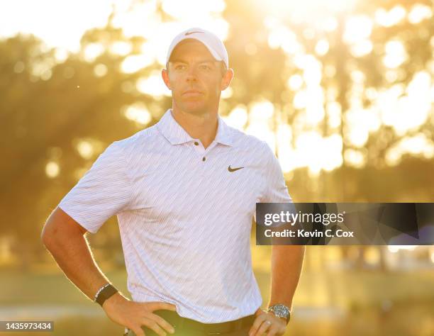 Rory McIlroy of Northern Ireland celebrates after winning during the final round of the CJ Cup at Congaree Golf Club on October 23, 2022 in...