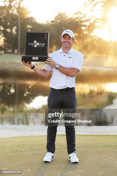 Rory McIlroy of Northern Ireland celebrates with the trophy after winning during the final round of the CJ Cup at Congaree Golf Club on October 23,...