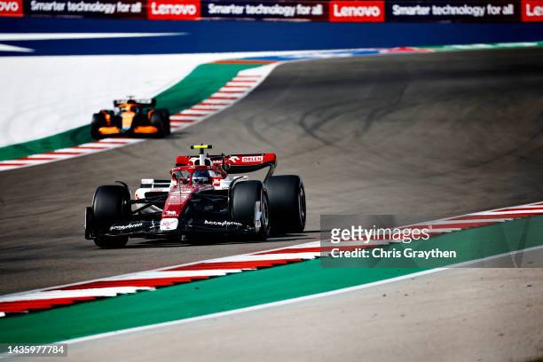 Zhou Guanyu of China driving the Alfa Romeo F1 C42 Ferrari on track during the F1 Grand Prix of USA at Circuit of The Americas on October 23, 2022 in...