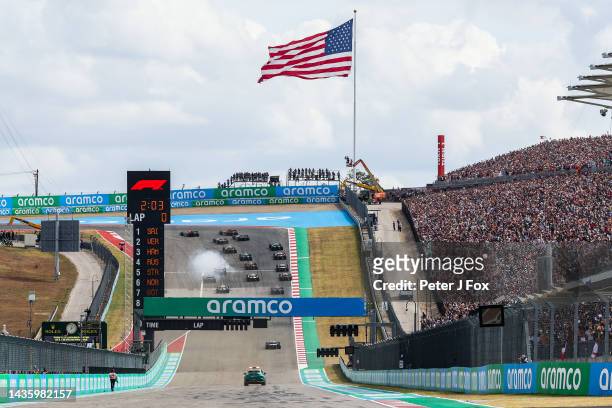 The start during the F1 Grand Prix of USA at Circuit of The Americas on October 23, 2022 in Austin, Texas.