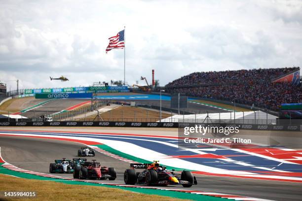 Sergio Perez of Mexico driving the Oracle Red Bull Racing RB18 on track during the F1 Grand Prix of USA at Circuit of The Americas on October 23,...