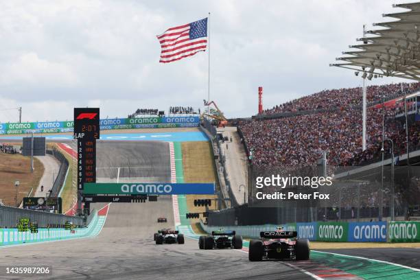 Sergio Perez of Mexico driving the Oracle Red Bull Racing RB18 on track during the F1 Grand Prix of USA at Circuit of The Americas on October 23,...