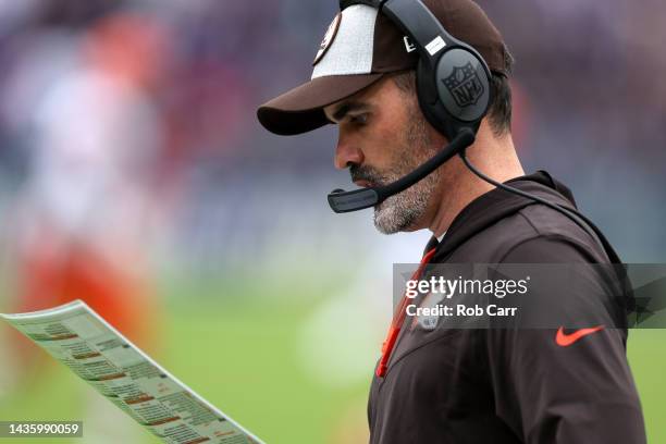 Head coach Kevin Stefanski of the Cleveland Browns looks on against the Baltimore Ravens in the second half at M&T Bank Stadium on October 23, 2022...