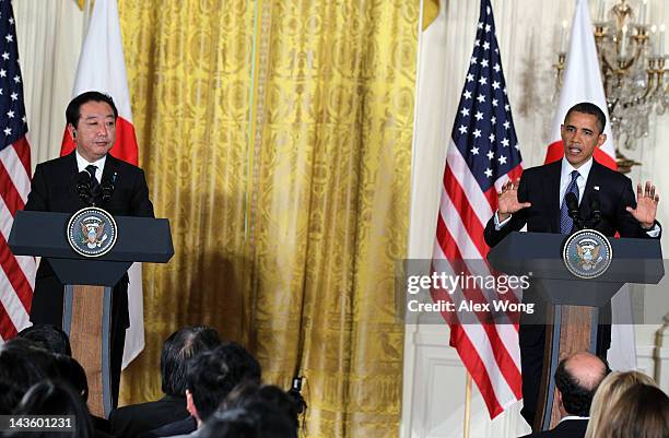 President Barack Obama and Japanese Prime Minister Yoshihiko Noda participate in a press conference at the East Room of the White House April 30,...