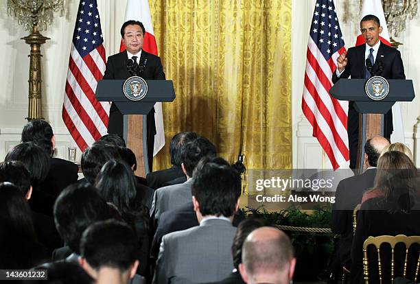 President Barack Obama and Japanese Prime Minister Yoshihiko Noda participate in a press conference at the East Room of the White House April 30,...