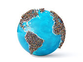 The problem of overpopulation. Earth full of people on a white background. 3d illustration