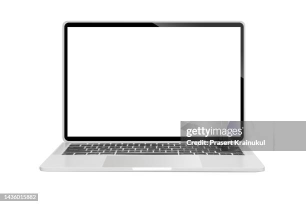 mock up of realistic laptop, clipping path - blank computer stock pictures, royalty-free photos & images