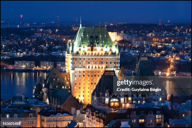 castle at night - chateau frontenac hotel stock pictures, royalty-free photos & images