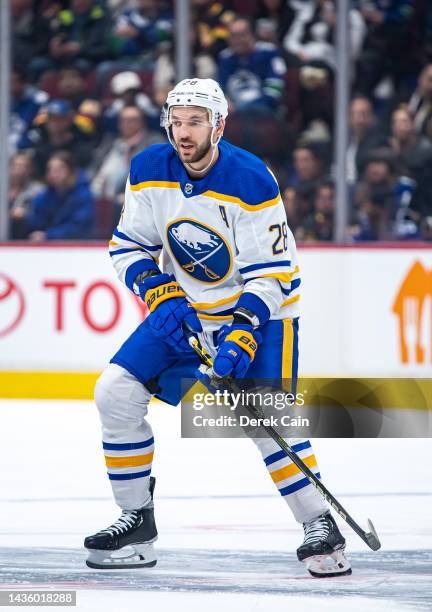 Zemgus Girgensons of the Buffalo Sabres skates up ice in the first period of their NHL game against the Vancouver Canucks at Rogers Arena October 22,...