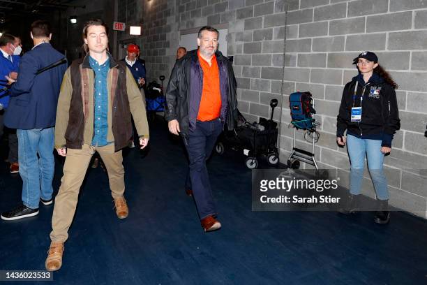 Sen. Ted Cruz is seen following game four of the American League Championship Series between the New York Yankees and the Houston Astros at Yankee...