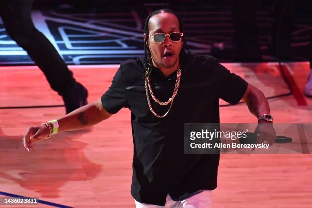 Quik performs during halftime of a basketball game between the Los Angeles Clippers and Phoenix Suns at Crypto.com Arena on October 23, 2022 in Los...