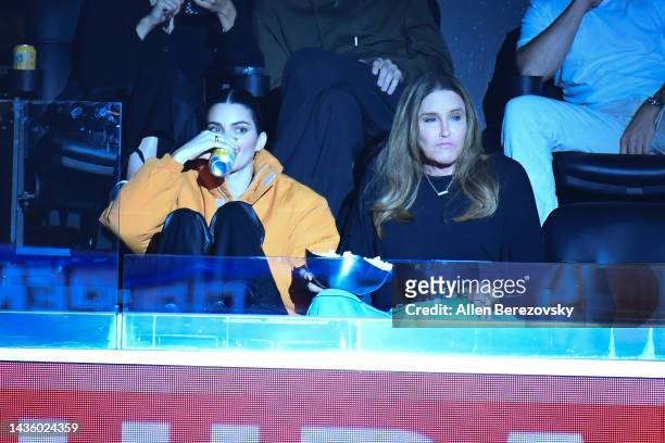 Kendall Jenner and Caitlyn Jenner attend a basketball game between the Los Angeles Clippers and Phoenix Suns at Crypto.com Arena on October 23, 2022...