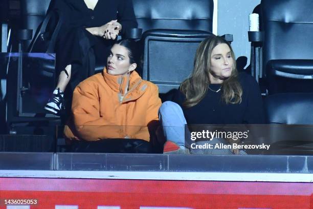 Kendall Jenner and Caitlyn Jenner attend a basketball game between the Los Angeles Clippers and Phoenix Suns at Crypto.com Arena on October 23, 2022...