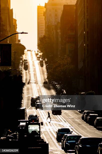 california street in san francisco in late afternoon - nob hill stock pictures, royalty-free photos & images