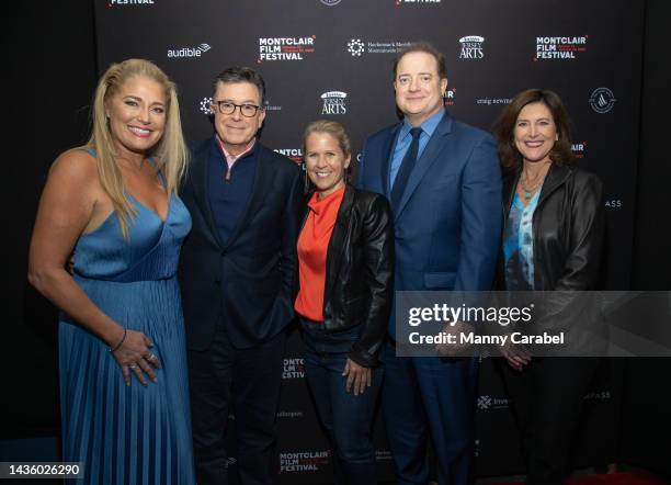 Jeanne Moore, Stephen Colbert, Beth Gottung, Brendan Fraser and Evie Colbert attend a screening of "The Whale" during the 2022 Montclair Film...