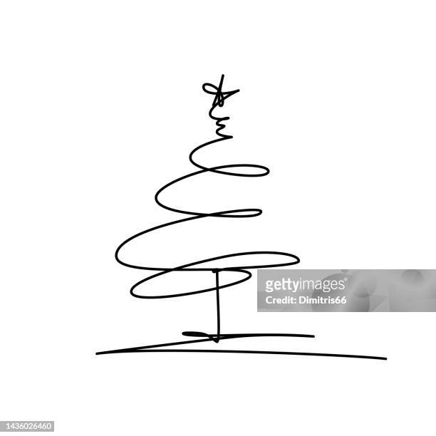 christmas tree doodle - one line drawing abstract line art stock illustrations