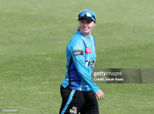 Amanda-Jade Wellington of the Adelaide Strikers leads the team off after Renegades all out for 101 runs during the Women's Big Bash League match...