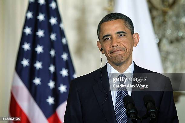 President Barack Obama during a news conference with Japanese Prime Minister Yoshihiko Noda at the East Room of the White House April 30, 2012 in...