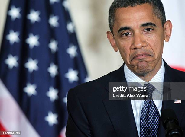 President Barack Obama during a news conference with Japanese Prime Minister Yoshihiko Noda at the East Room of the White House April 30, 2012 in...