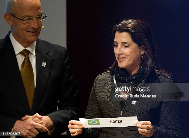 The sports director of the International Basketball Federation Lubomir Kotleba and Maria Paula Gonalves da Silva - Magic Paula , during the draw for...