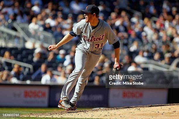 Collin Balester of the Detroit Tigers in action against the New York Yankees at Yankee Stadium on April 29, 2012 in the Bronx borough of New York...