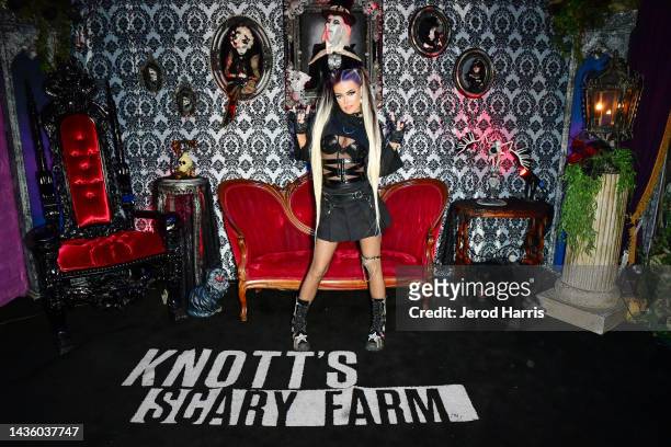 Carmen Electra visit's Knott's Scary Farm on October 23, 2022 in Buena Park, California.