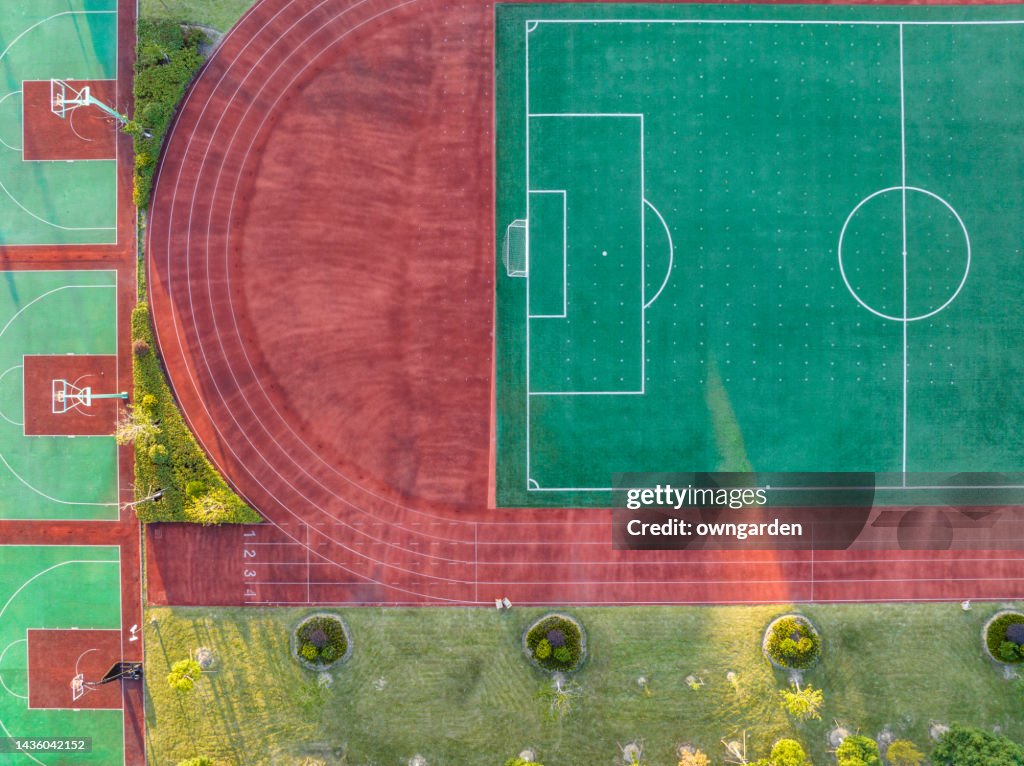 Run Field Aerial Photo Of The Soccer Field And Running Track High-Res Stock Photo ...