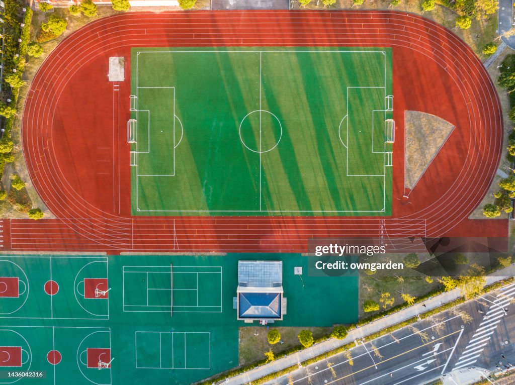 Run Field Aerial Photo Of The Soccer Field And Running Track High-Res Stock Photo ...