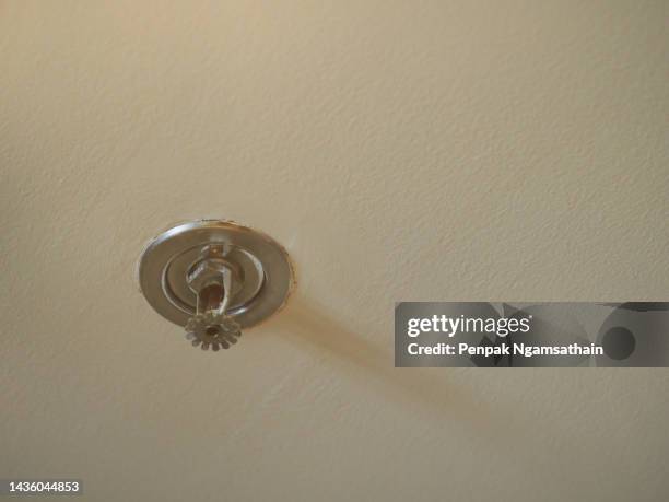 sprinkler on ceiling fire alarm device - fire sprinkler stock pictures, royalty-free photos & images