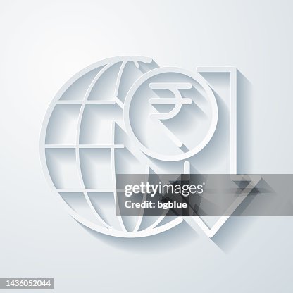 Indian rupee rate decrease. Icon with paper cut effect on blank background Indian rupee rate decrease. Icon with paper cut effect on blank background