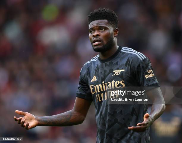 Thomas Partey of Arsenal reacts during the Premier League match between Southampton FC and Arsenal FC at Friends Provident St. Mary's Stadium on...