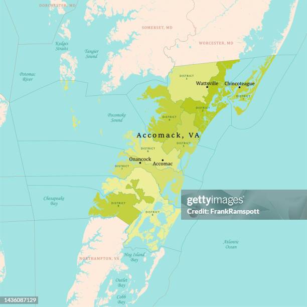 va accomack county vector map green - chincoteague island map stock illustrations