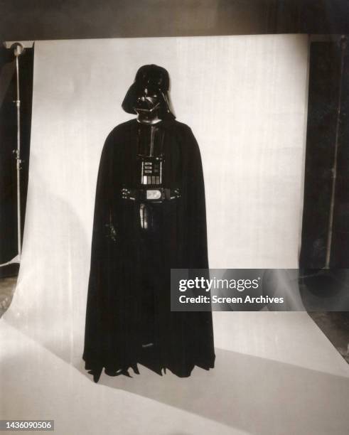 Dave Prowse in his Darth Vader costume for publicity photo shoot for the 1977 film 'Star Wars'. .