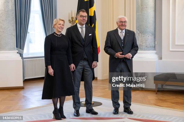 German President Frank-Walter Steinmeier greets new Ukrainian Ambassador to Germany Oleksii Makeiev and his wife Olena Makeieva during Makeiev's...