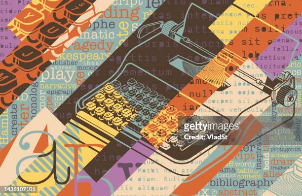 vintage typewriter abstract collage background writer essay writing poster design - 文學作品 幅插畫檔、美工圖案、卡通及圖標