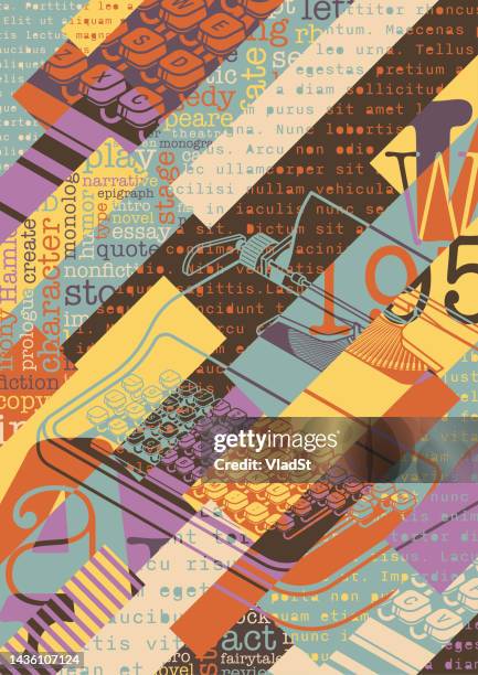 ilustrações de stock, clip art, desenhos animados e ícones de vintage typewriter abstract collage background writer essay writing poster design - monólogo