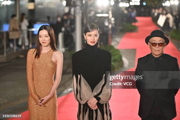 Japanese actress Mei Nagano, Japanese actress Erika Toda and Japanese director Ryuichi Hiroki attend the opening ceremony of the 35th Tokyo...