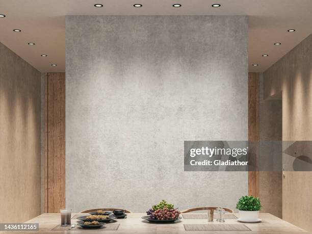 modern dining room with table and decoration and hallway - dining room set stock pictures, royalty-free photos & images