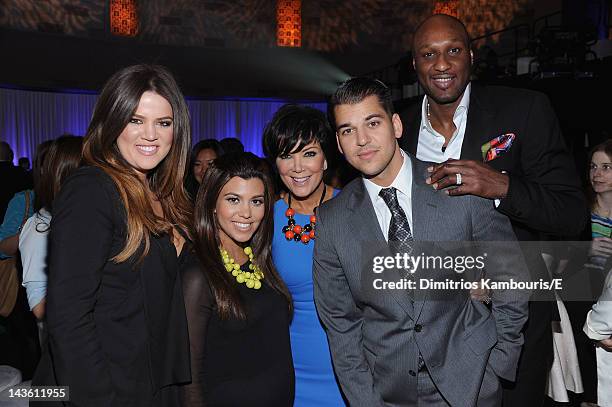 Khloe Kardashian Odom, Kourtney Kardashian, Kris Jenner, Rob Kardashian and Lamar Odom of "Keeping Up With The Kardashians" attend E! 2012 Upfront at...