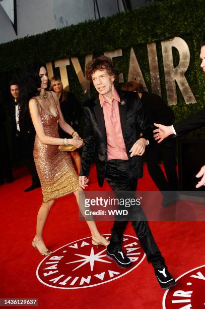 Wren Scott and Mick Jagger attend Vanity Fair\'s 17th annual Oscars party at the Sunset Tower Hotel.