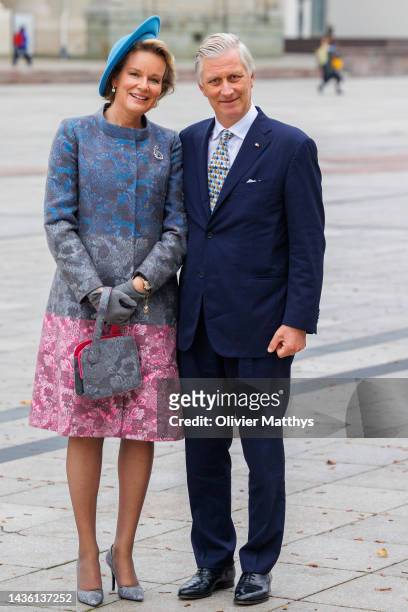 King Philippe of Belgium and Queen Mathilde visit Cathedral Square on the first day of the State Visit to Lithuania on October 24, 2022 in Vilnius,...